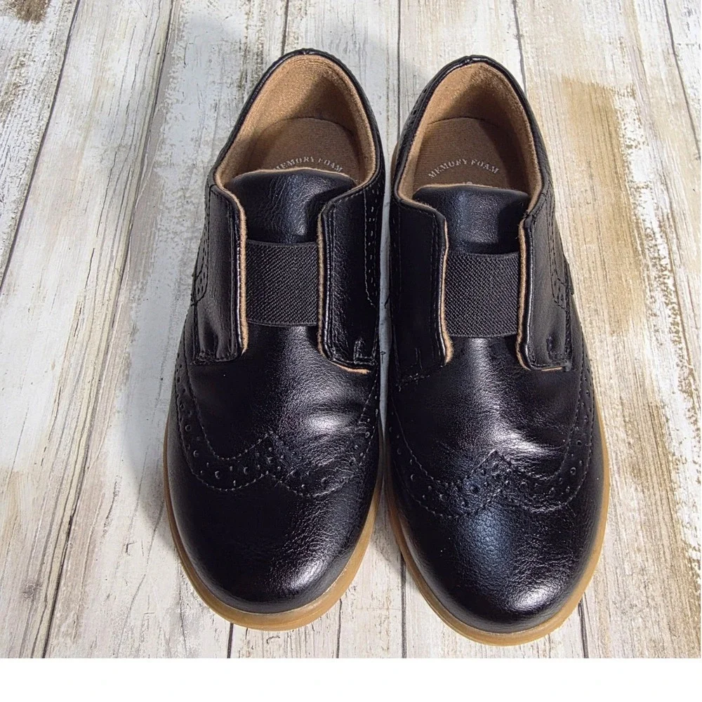 Sonoma Kids Black Slip On Wingtip Brogue Dress Shoes Memory Foam Gum Sole size13